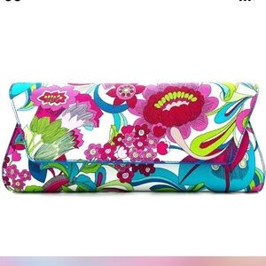 NWT Pink and Blue Trina Turk Printed Floral Printed Clutch Bag